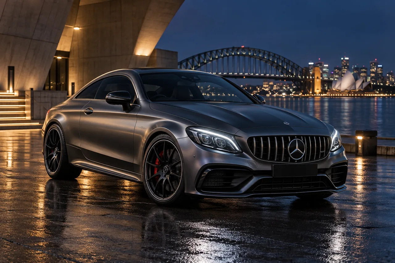 Illustrative Mercedes-AMG coupe at night; exact vehicle to be confirmed